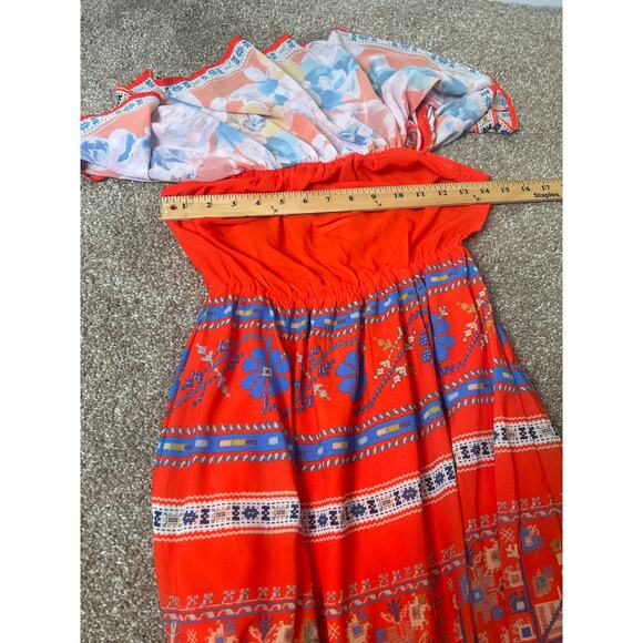 Jealous Tomato midi dress off shoulder orange BoHo floral Aztec print NEW SZ XS - Picture 6 of 8